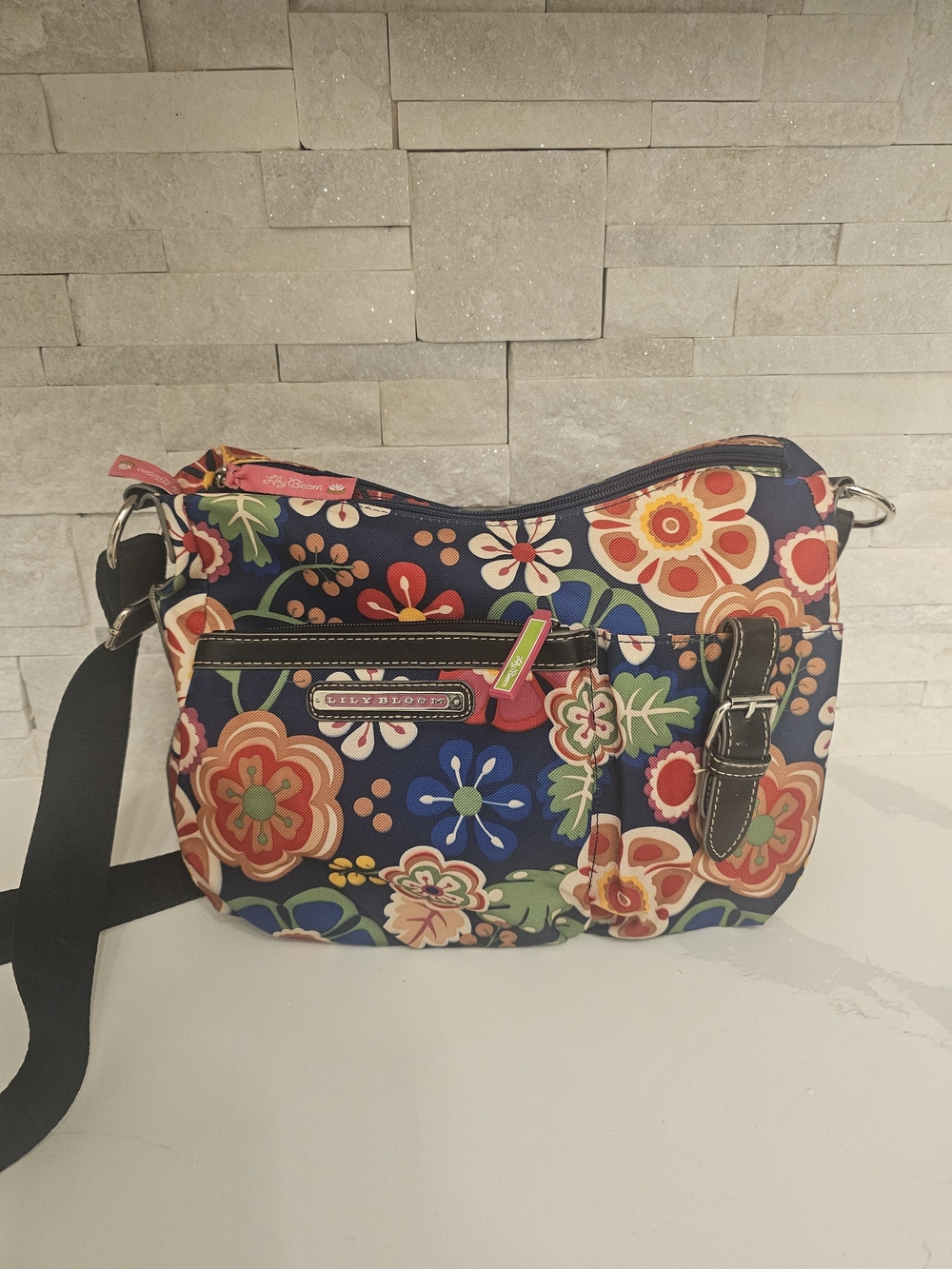 Lily Bloom Navy Floral Crossbody with Multicolor Blooms
